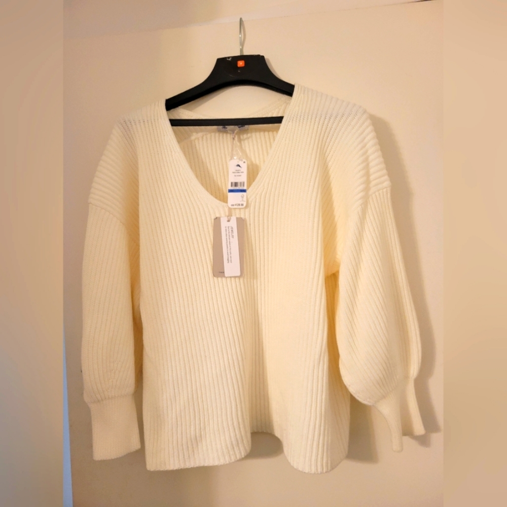 Tommy Bahama Womens Costa Sienna V Neck Sweater Sz XL Ivory Long Sleeve Pullover